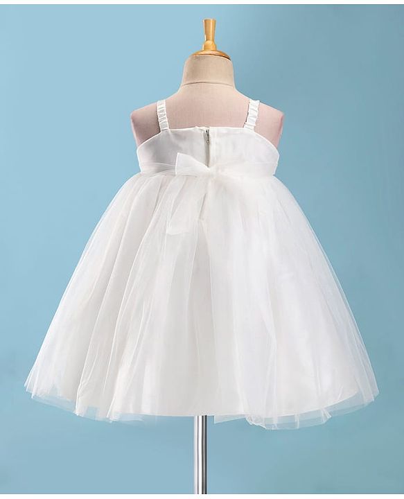 Babyhug Sleeveless  Dress With Corsage & Floral Applique -White