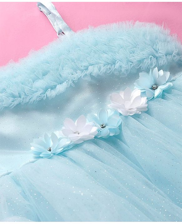 Babyhug Woven Sleeveless Floral Corsage Detailing Fit & Flared Party Frock - Light Blue