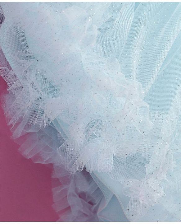 Babyhug Woven Sleeveless Floral Corsage Detailing Fit & Flared Party Frock - Light Blue