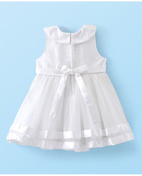 Babyhug Sleeveless Party Fit & Flare  Frock with Pearl Detailing  & Bow Applique - White