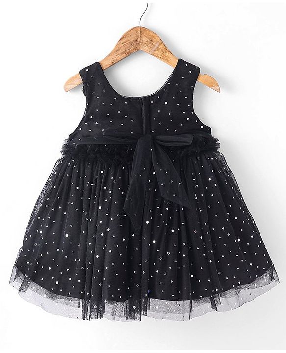 Babyhug Sleeveless Embellished Dress with Corsage Applique - Black