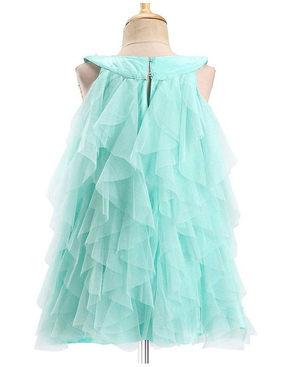 Babyhug Woven Sleeveless Party Wear Frilled Dress With Floral Applique - Mint Blue