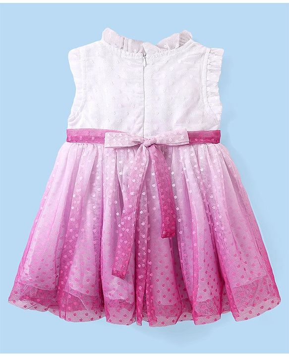 Babyhug Woven Sleeveless Fit and Flare Party Frock With Swiss Dot Mesh -Fuchsia