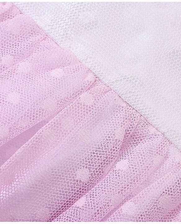Babyhug Woven Sleeveless Fit and Flare Party Frock With Swiss Dot Mesh -Fuchsia