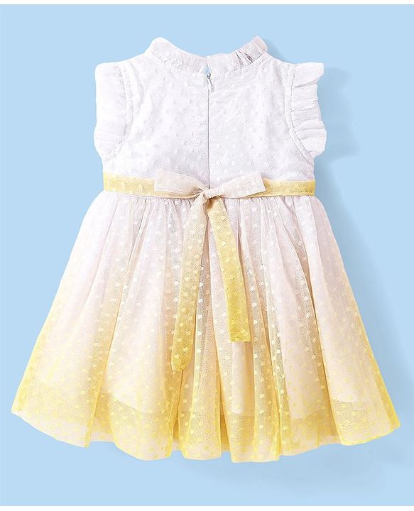 Babyhug Woven Sleeveless Fit and Flare Party Frock With Swiss Dot Mesh -Yellow
