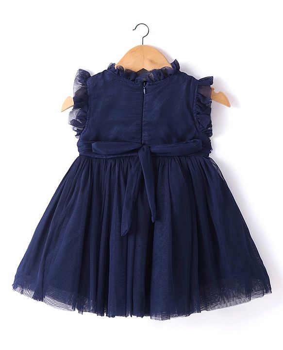 Babyhug Sleeveless Fit & Flare Party Frock with Sequinned Yoke Detailing - Navy Blue