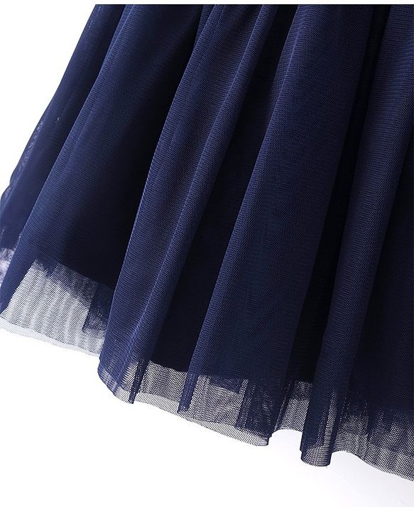 Babyhug Sleeveless Fit & Flare Party Frock with Sequinned Yoke Detailing - Navy Blue