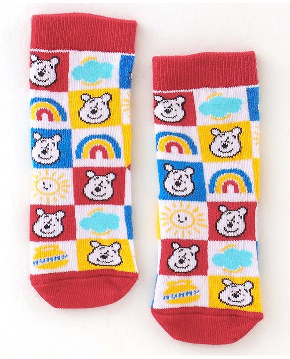 Cute Walk by Babyhug Cotton Disney Non Terry Anti-Bacterial Ankle Length Socks Winnie the Pooh Graphics Pack of 3- Multicolor