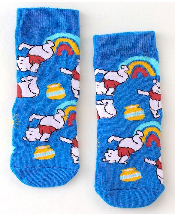 Cute Walk by Babyhug Cotton Disney Non Terry Anti-Bacterial Ankle Length Socks Winnie the Pooh Graphics Pack of 3- Multicolor