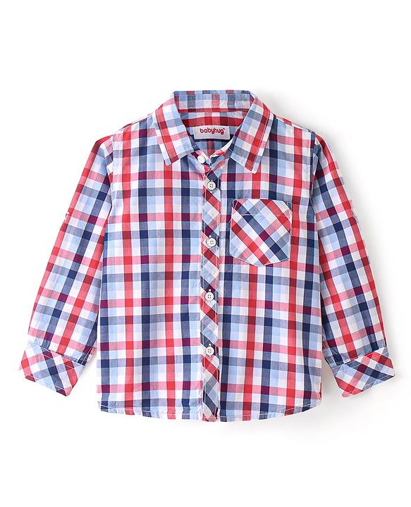 Babyhug 100% Cotton Woven Full Sleeves Checked Shirt - Multicolour
