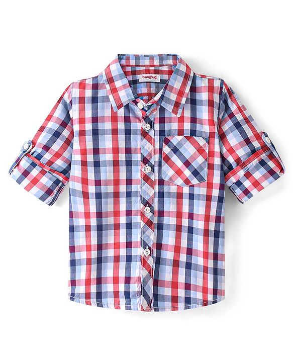 Babyhug 100% Cotton Woven Full Sleeves Checked Shirt - Multicolour