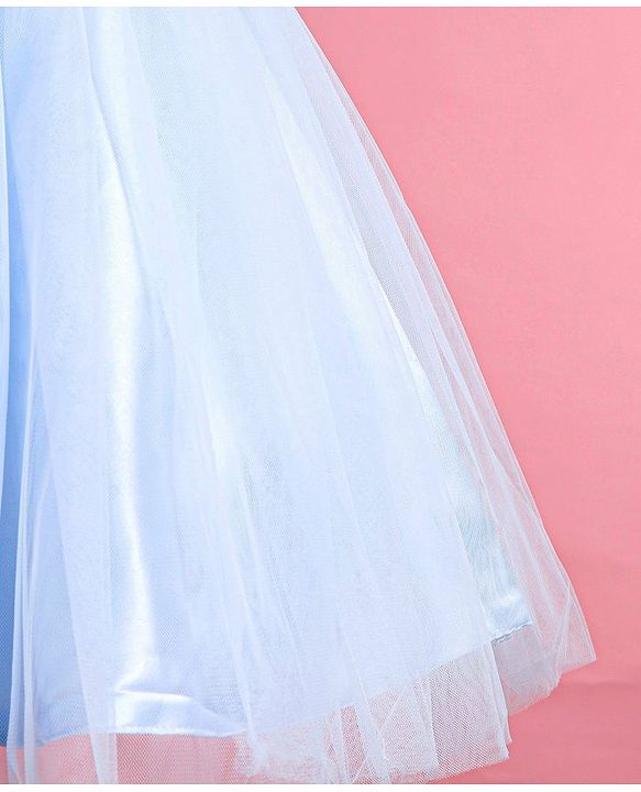 Babyhug Sleeveless Fit & Flared  Party Frock with 3D Floral Applique Pearl Detailing - Blue