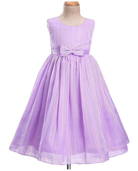 Babyhug Woven Sleeveless Party Gown with Bow Applique & Stripe Design-Lavender