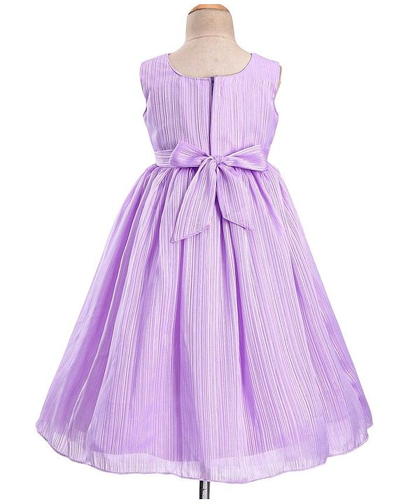 Babyhug Woven Sleeveless Party Gown with Bow Applique & Stripe Design-Lavender