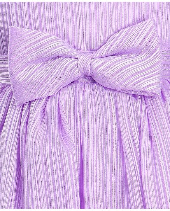 Babyhug Woven Sleeveless Party Gown with Bow Applique & Stripe Design-Lavender