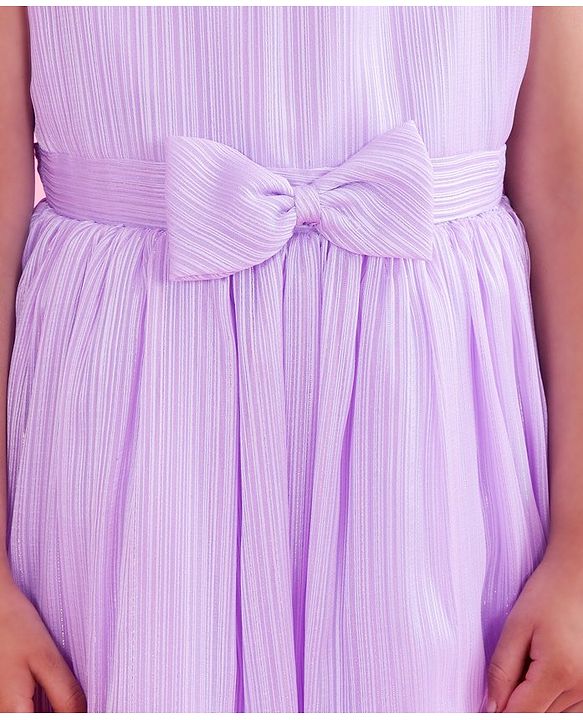 Babyhug Woven Sleeveless Party Gown with Bow Applique & Stripe Design-Lavender