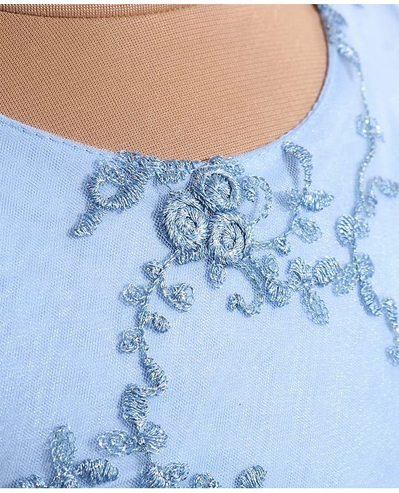 Babyhug Woven Sleeveless Floral Embroidered Party Wear Frock with Bow Applique - Blue