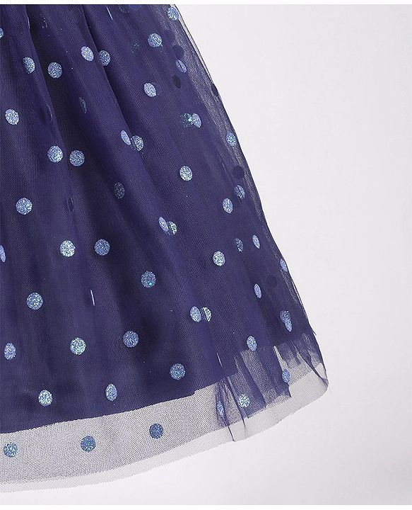 Babyhug Sleeveless Lace & Polka Dots Detailing Fit & Flare Party Frock - Dark Blue