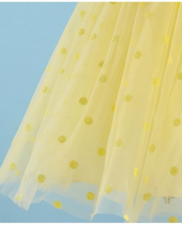 Babyhug Woven Sleeveless Party Wear Frock with Floral Corsage & Lace Detailing - Yellow