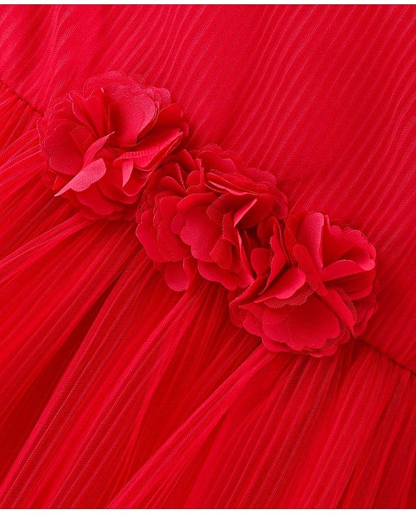Babyhug Woven Sleeveless Fit & Flared Party Frock With Floral Corsage- Red