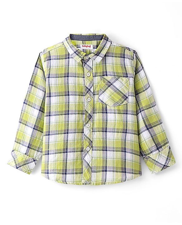 Babyhug Cotton Woven Full Sleeves Checked Shirt - Green