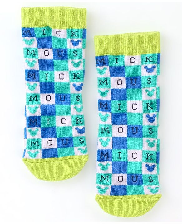 Cute Walk by Babyhug Disney   Anti-Bacterial Ankle Length  Striped Solid & Mickey Mouse Graphics Pack of 3- Blue & Green