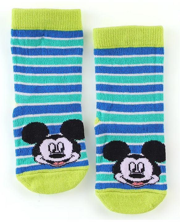 Cute Walk by Babyhug Disney   Anti-Bacterial Ankle Length  Striped Solid & Mickey Mouse Graphics Pack of 3- Blue & Green