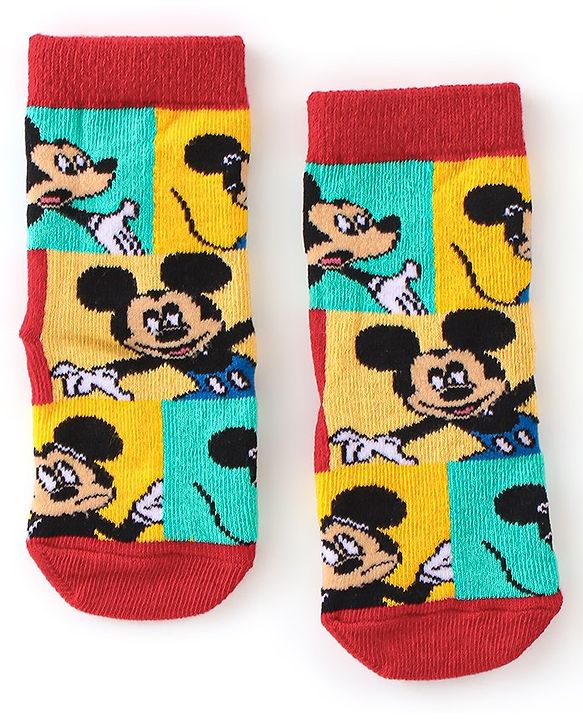 Cute Walk by Babyhug Disney   Anti-Bacterial Ankle Length Mickey Mouse Graphics Pack of 3- Blue & Red