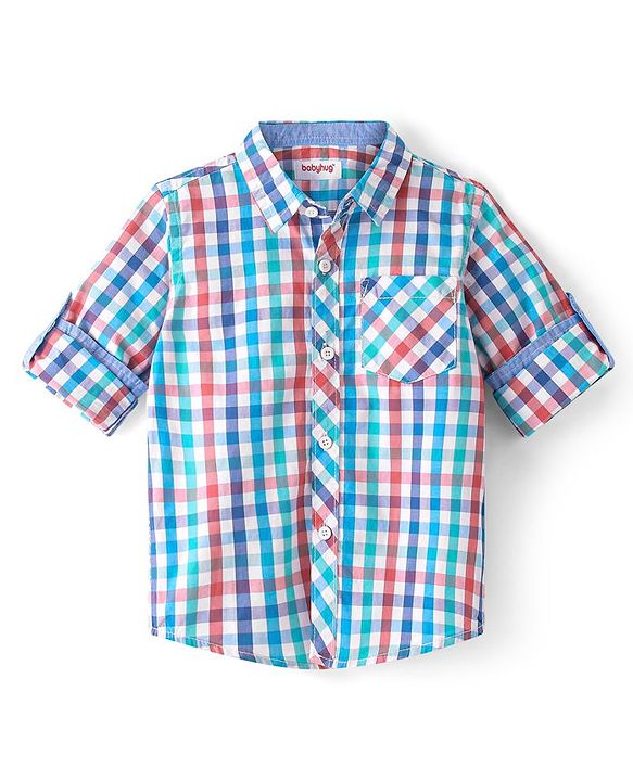Babyhug 100% Cotton Woven Full Sleeves Checked Shirt - Multicolour