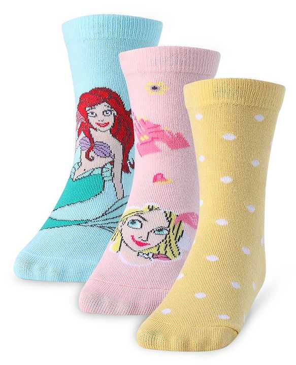 Cute Walk by Babyhug Disney Ankle Length Anti-Bacterial Princess Graphics Socks Pack of 3 - Multicolour
