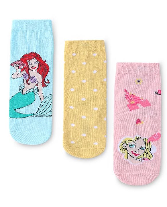 Cute Walk by Babyhug Disney Ankle Length Anti-Bacterial Princess Graphics Socks Pack of 3 - Multicolour