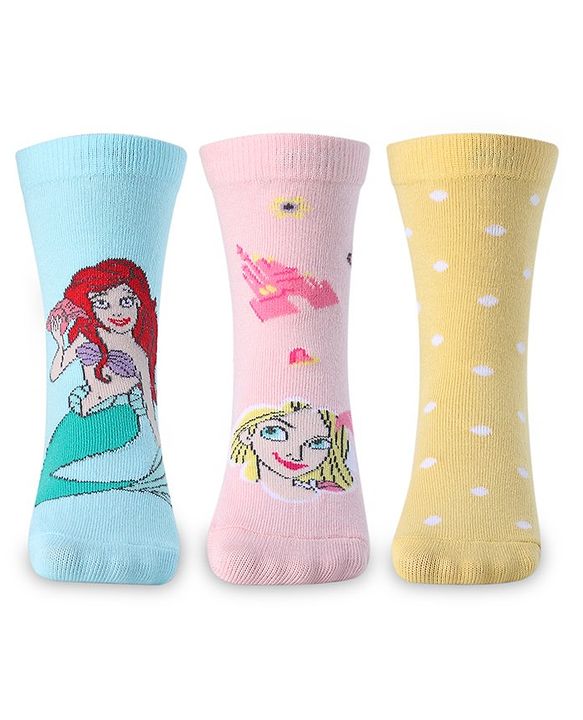 Cute Walk by Babyhug Disney Ankle Length Anti-Bacterial Princess Graphics Socks Pack of 3 - Multicolour
