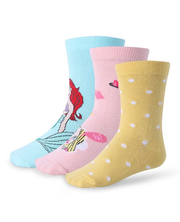 Cute Walk by Babyhug Disney Ankle Length Anti-Bacterial Princess Graphics Socks Pack of 3 - Multicolour