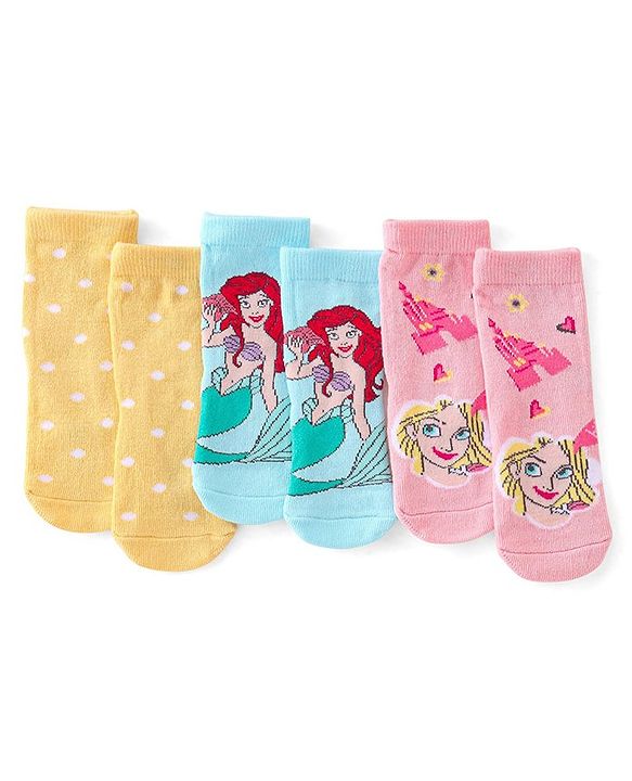 Cute Walk by Babyhug Disney Ankle Length Anti-Bacterial Princess Graphics Socks Pack of 3 - Multicolour