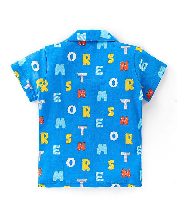 Babyhug Interlock Cotton Knit Half Sleeves Night Suit Alphabet Print - Blue
