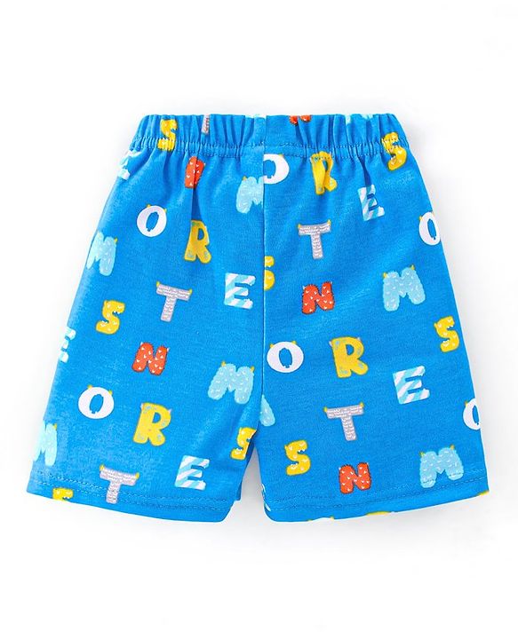 Babyhug Interlock Cotton Knit Half Sleeves Night Suit Alphabet Print - Blue