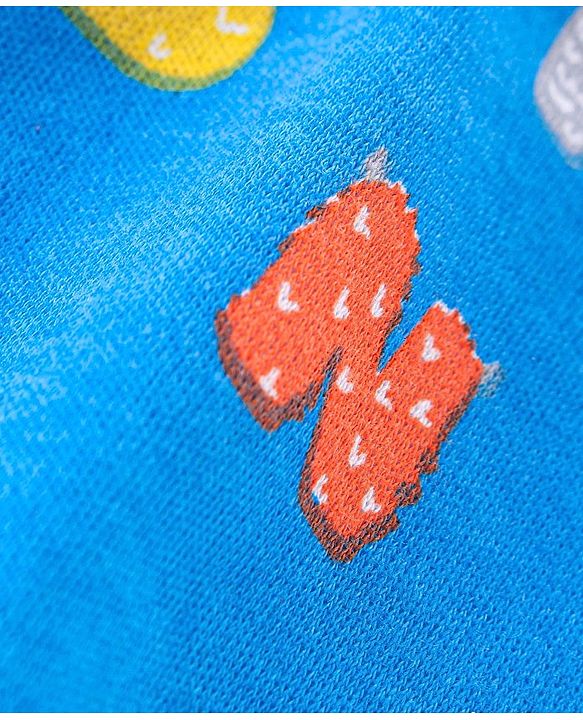 Babyhug Interlock Cotton Knit Half Sleeves Night Suit Alphabet Print - Blue