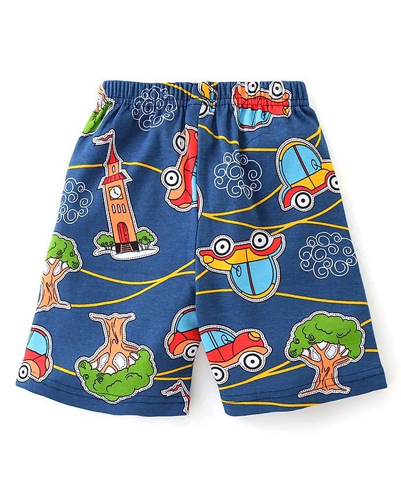 Babyhug Interlock Knit Half Sleeves Night Suit with Car Print - Blue