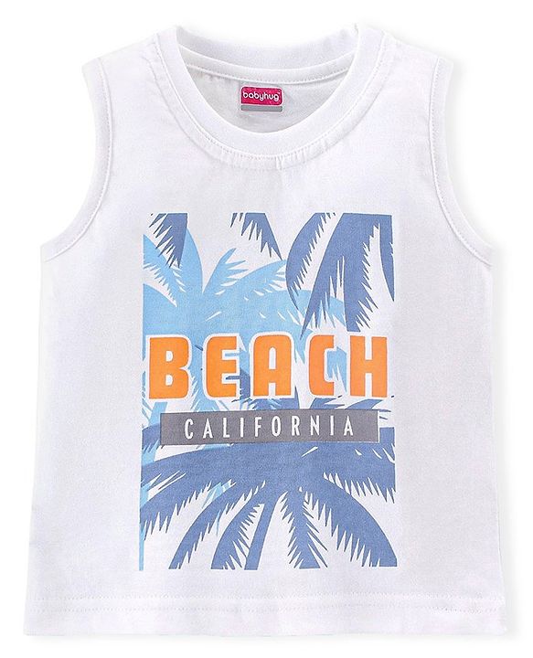 Babyhug 100% Cotton Woven Half Sleeves Checkered Shirt with Inner Tee Beach Print - Blue