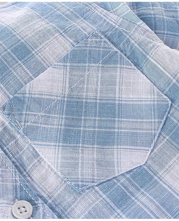 Babyhug 100% Cotton Woven Half Sleeves Checkered Shirt with Inner Tee Beach Print - Blue