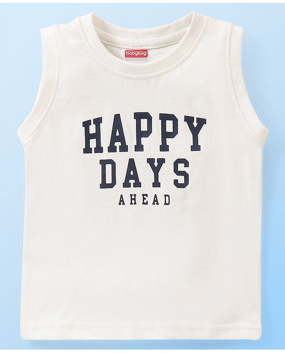Babyhug Cotton Woven Half Sleeves Checked Shirt With Sleeveless T shirt  Text Print - Red & White