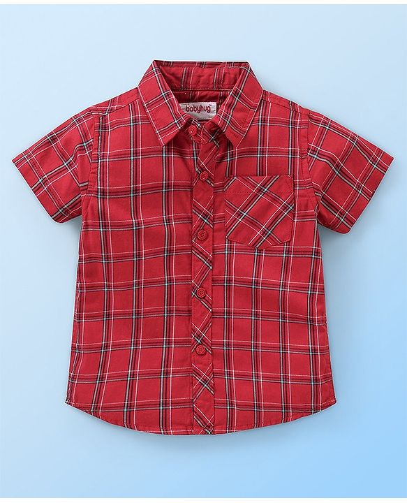 Babyhug Cotton Woven Half Sleeves Checked Shirt With Sleeveless T shirt  Text Print - Red & White