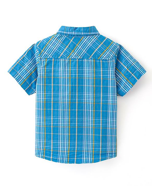 Babyhug Cotton Woven Half Sleeves Checked Shirt With Text Print T-Shirt - Blue