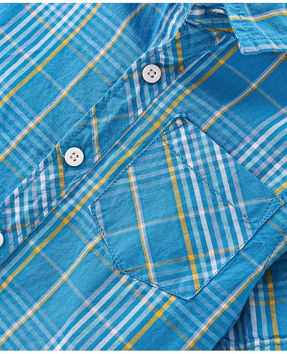 Babyhug Cotton Woven Half Sleeves Checked Shirt With Text Print T-Shirt - Blue