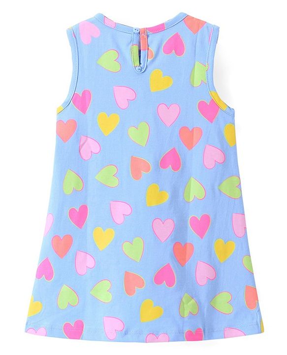 Babyhug Single Jersey Knit Sleeveless Frock Heart Print - Blue