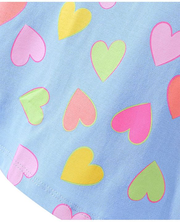 Babyhug Single Jersey Knit Sleeveless Frock Heart Print - Blue