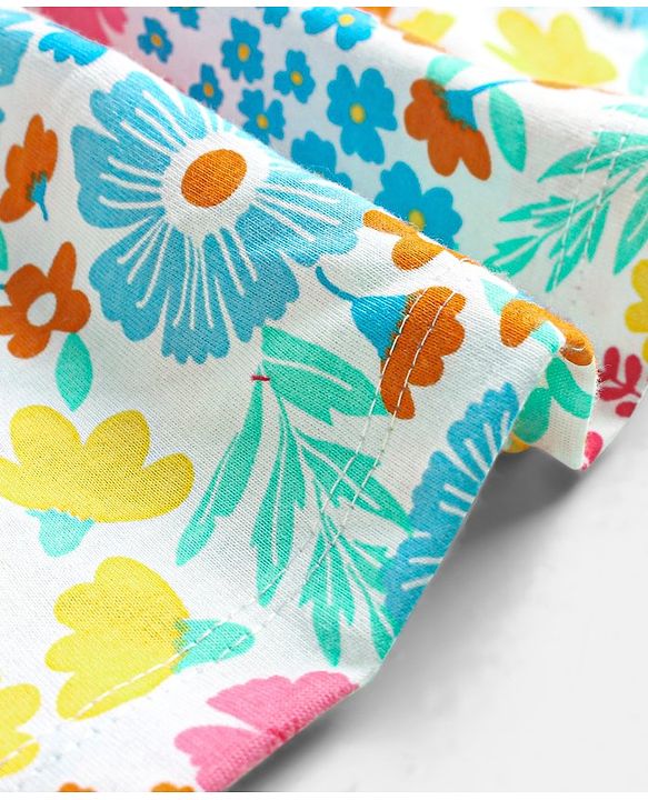 Babyhug Single Jersey Knit Half Sleeves Frock with Floral Print - White