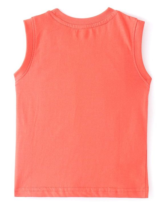 Babyhug 100% Cotton Woven Half Sleeves Check Shirt with Sleeveless Inner T-Shirt Soccer Print - Orange