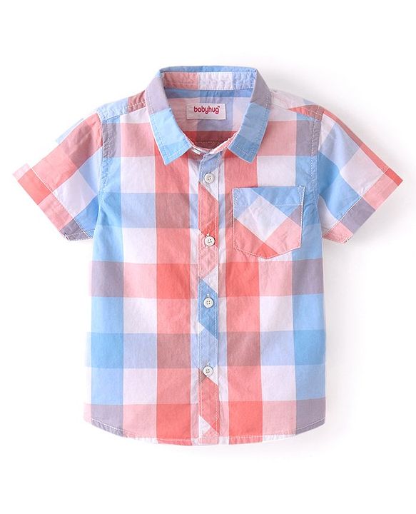 Babyhug 100% Cotton Woven Half Sleeves Check Shirt with Sleeveless Inner T-Shirt Soccer Print - Orange