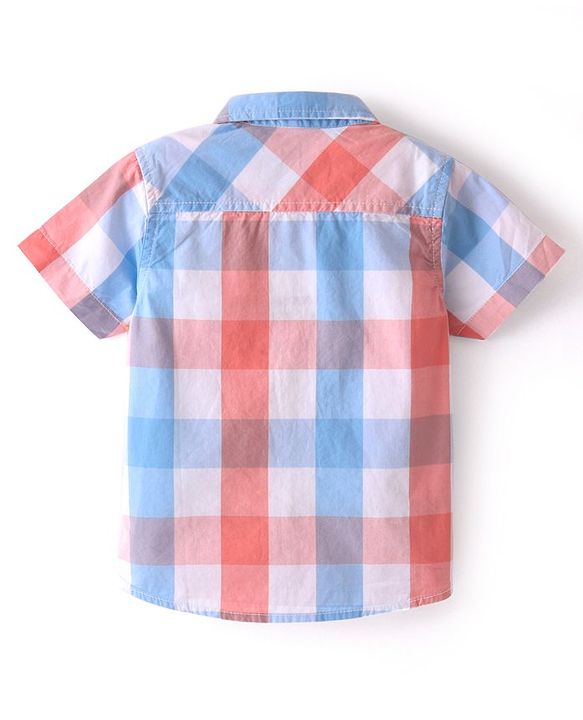 Babyhug 100% Cotton Woven Half Sleeves Check Shirt with Sleeveless Inner T-Shirt Soccer Print - Orange